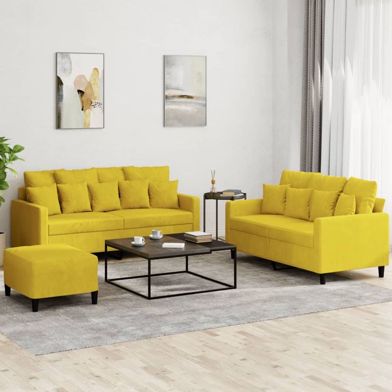 Casa si Gradina - Mobilier - Seturi de mobilier - Seturi living - Set de canapele cu perne, 3 piese, galben, catifea - Infinity.ro