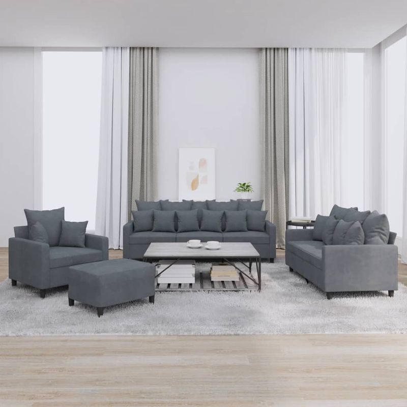 Casa si Gradina - Mobilier - Seturi de mobilier - Seturi living - Set de canapele cu perne, 4 piese, gri inchis, catifea - Infinity.ro