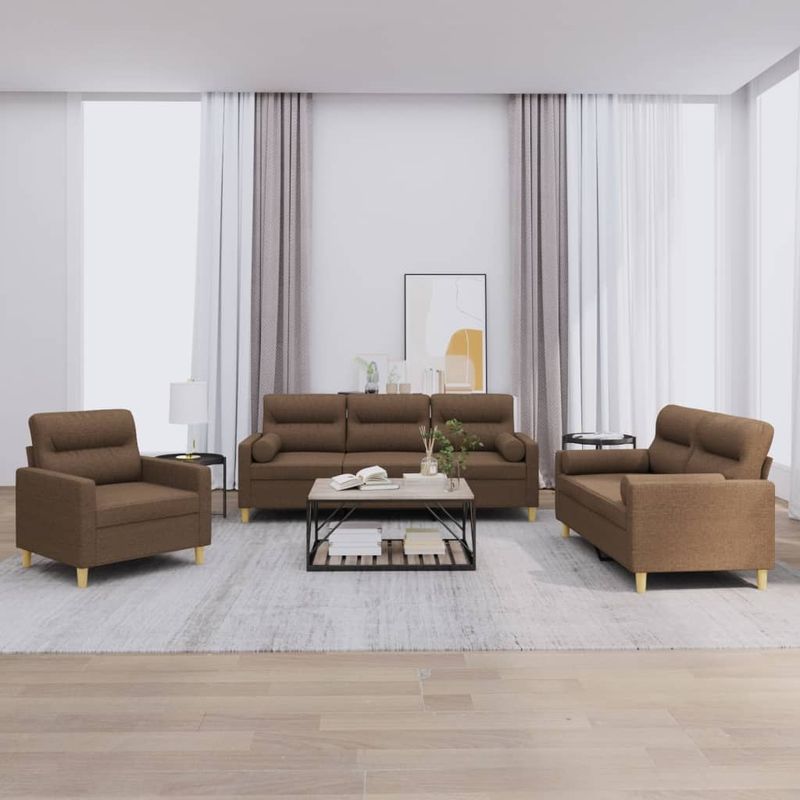 Casa si Gradina - Mobilier - Seturi de mobilier - Seturi living - Set de canapele cu perne, 3 piese, maro, textil - Infinity.ro
