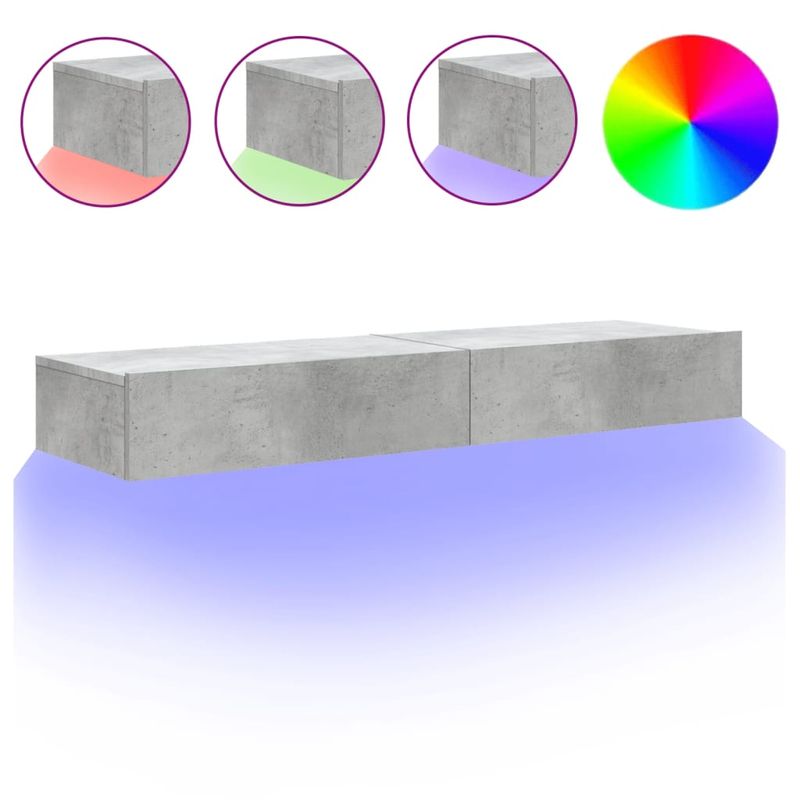 Casa si Gradina - Mobilier - Comode si corpuri - Comode - Comode TV cu lumini LED, 2 buc., gri beton, 60x35x15,5 cm - Infinity.ro