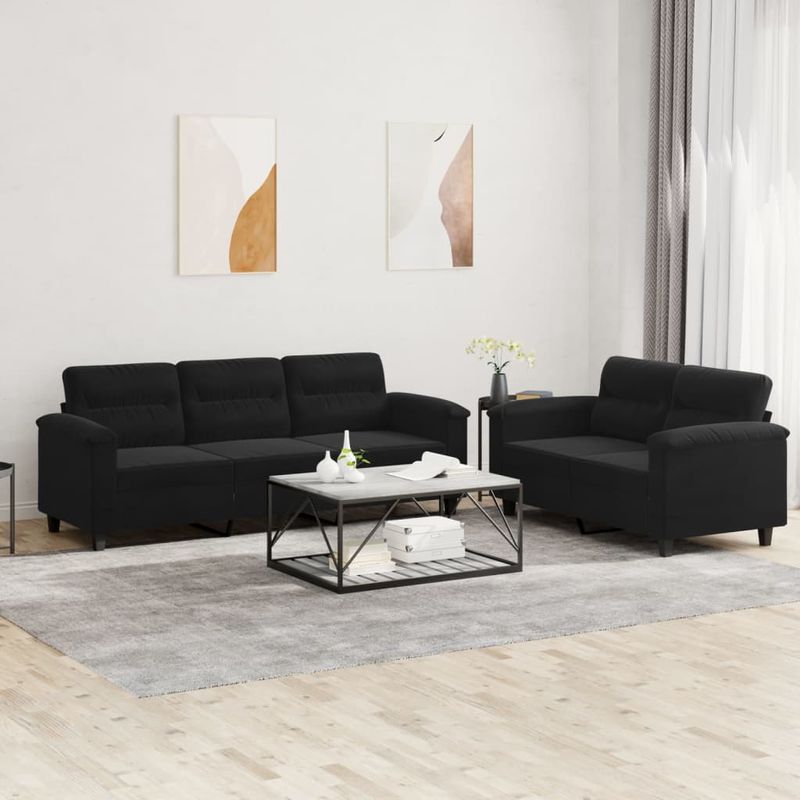 Casa si Gradina - Mobilier - Seturi de mobilier - Seturi living - Set de canapele cu perne, 2 piese, negru, microfibra - Infinity.ro
