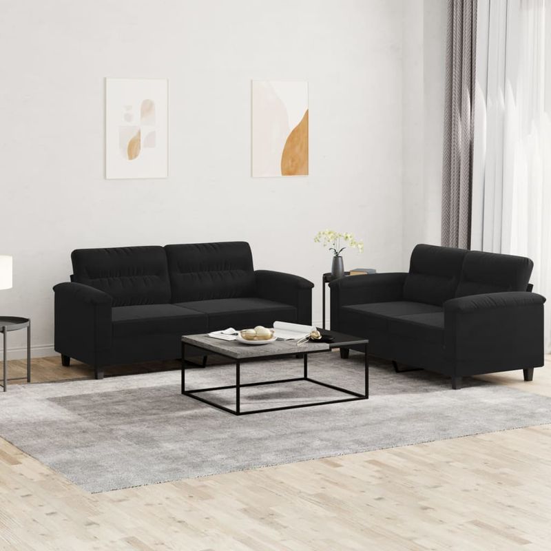 Casa si Gradina - Mobilier - Seturi de mobilier - Seturi living - Set de canapele cu perne, 2 piese, negru, microfibra - Infinity.ro