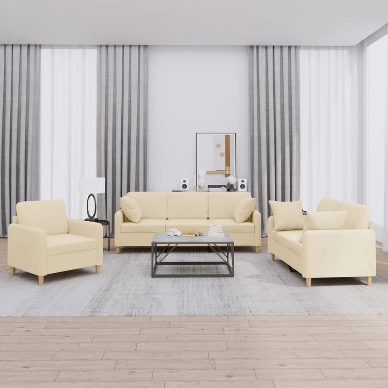 Casa si Gradina - Mobilier - Seturi de mobilier - Seturi living - Set de canapele cu perne, 3 piese, crem, textil - Infinity.ro