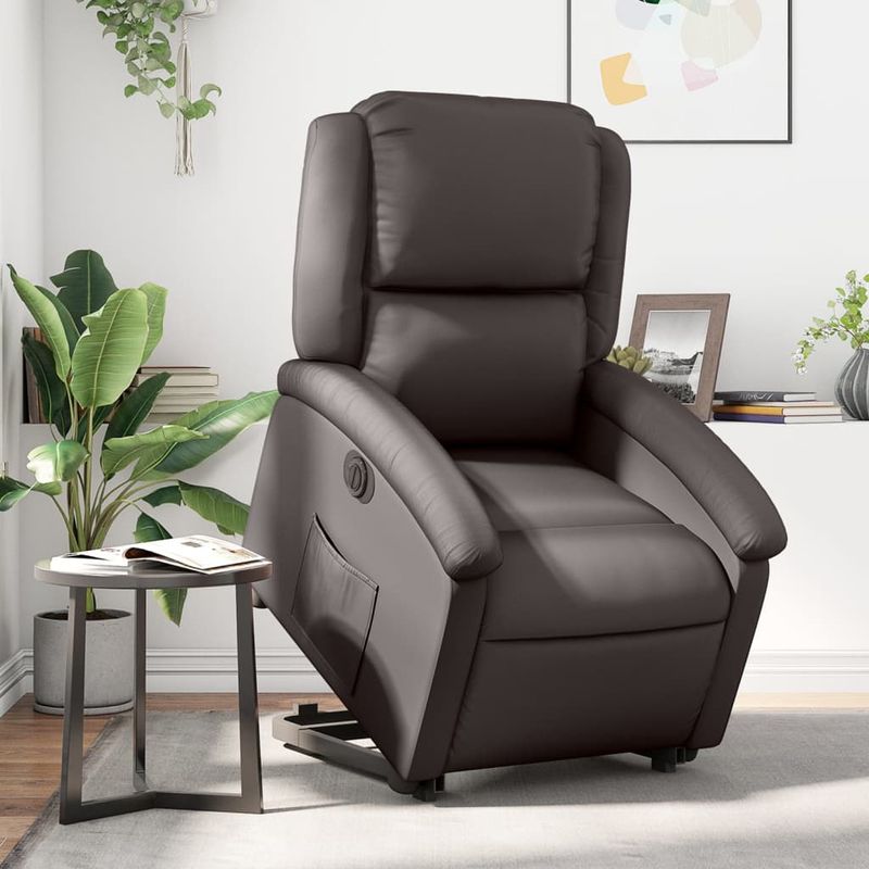 Casa si Gradina - Mobilier - Scaune si fotolii - Fotolii - Fotoliu rabatabil electric cu ridicare, maro, piele naturala - Infinity.ro