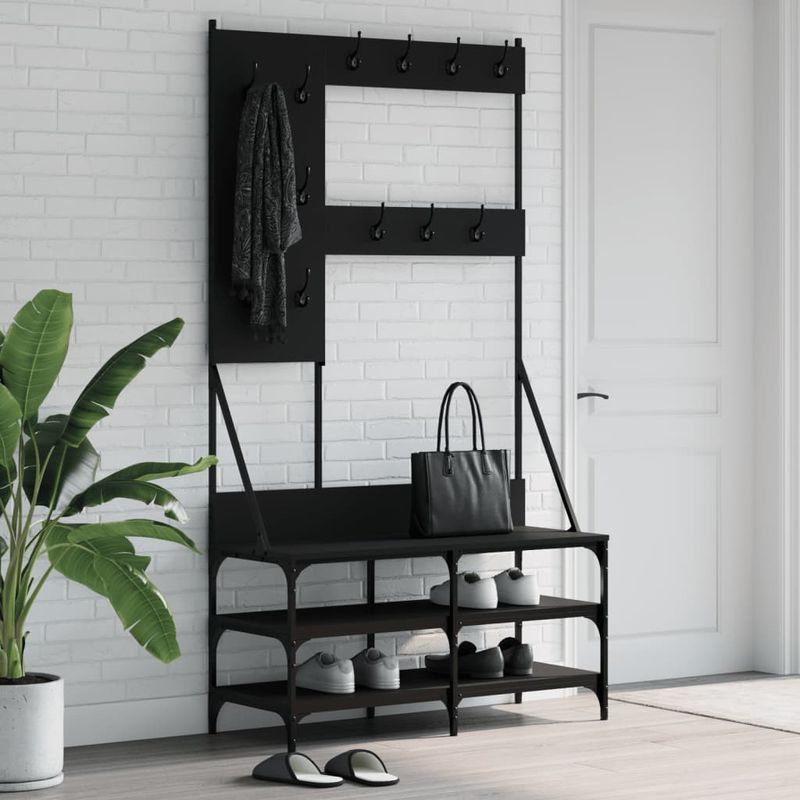 Casa si Gradina - Mobilier - Organizare si depozitare - Cuiere - Suport de haine cu raft de pantofi, negru, 100x40x184 cm - Infinity.ro