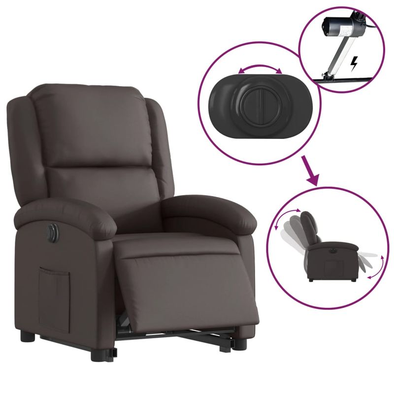 Casa si Gradina - Mobilier - Scaune si fotolii - Fotolii - Fotoliu rabatabil electric cu ridicare, maro, piele naturala - Infinity.ro