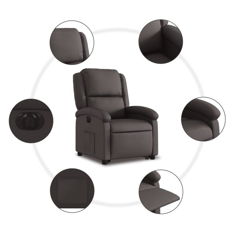 Casa si Gradina - Mobilier - Scaune si fotolii - Fotolii - Fotoliu rabatabil electric cu ridicare, maro, piele naturala - Infinity.ro
