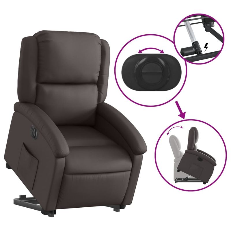 Casa si Gradina - Mobilier - Scaune si fotolii - Fotolii - Fotoliu rabatabil electric cu ridicare, maro, piele naturala - Infinity.ro