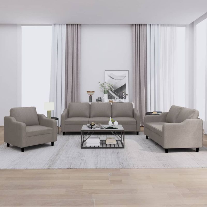 Casa si Gradina - Mobilier - Seturi de mobilier - Seturi living - Set de canapea cu perne, 3 piese, gri taupe, material textil - Infinity.ro
