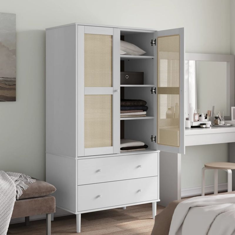 Casa si Gradina - Mobilier - Dulapuri si sifoniere - Sifoniere - Sifonier SENJA, aspect ratan alb, 90x55x175 cm, lemn masiv pin - Infinity.ro