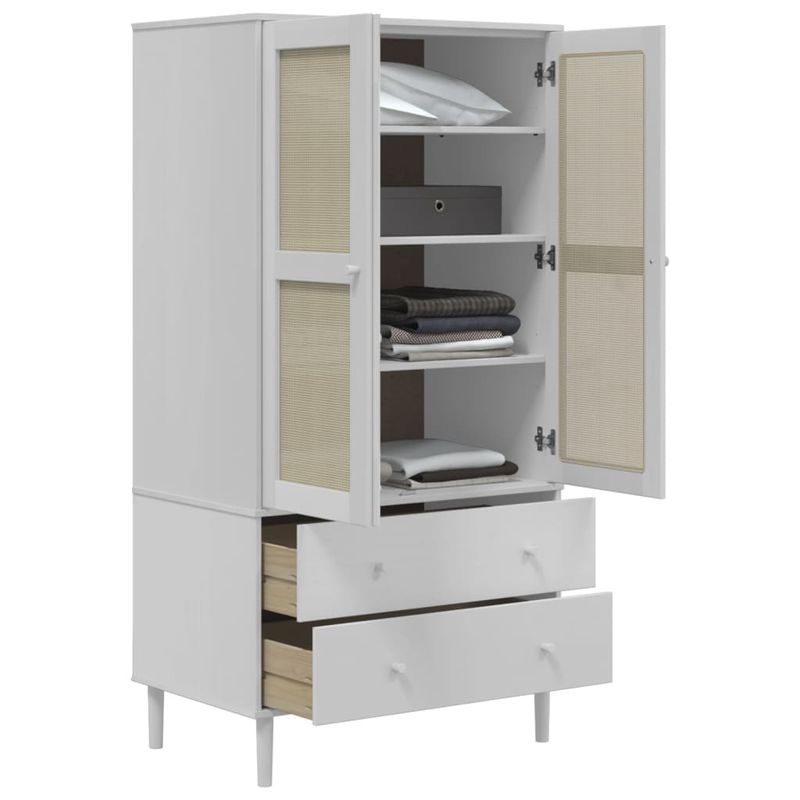 Casa si Gradina - Mobilier - Dulapuri si sifoniere - Sifoniere - Sifonier SENJA, aspect ratan alb, 90x55x175 cm, lemn masiv pin - Infinity.ro