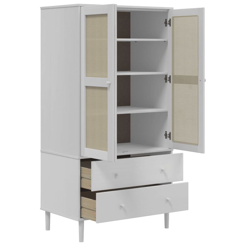 Casa si Gradina - Mobilier - Dulapuri si sifoniere - Sifoniere - Sifonier SENJA, aspect ratan alb, 90x55x175 cm, lemn masiv pin - Infinity.ro