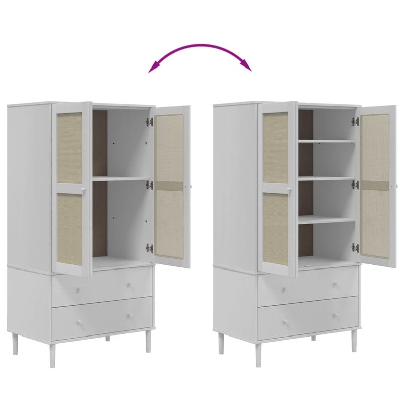 Casa si Gradina - Mobilier - Dulapuri si sifoniere - Sifoniere - Sifonier SENJA, aspect ratan alb, 90x55x175 cm, lemn masiv pin - Infinity.ro