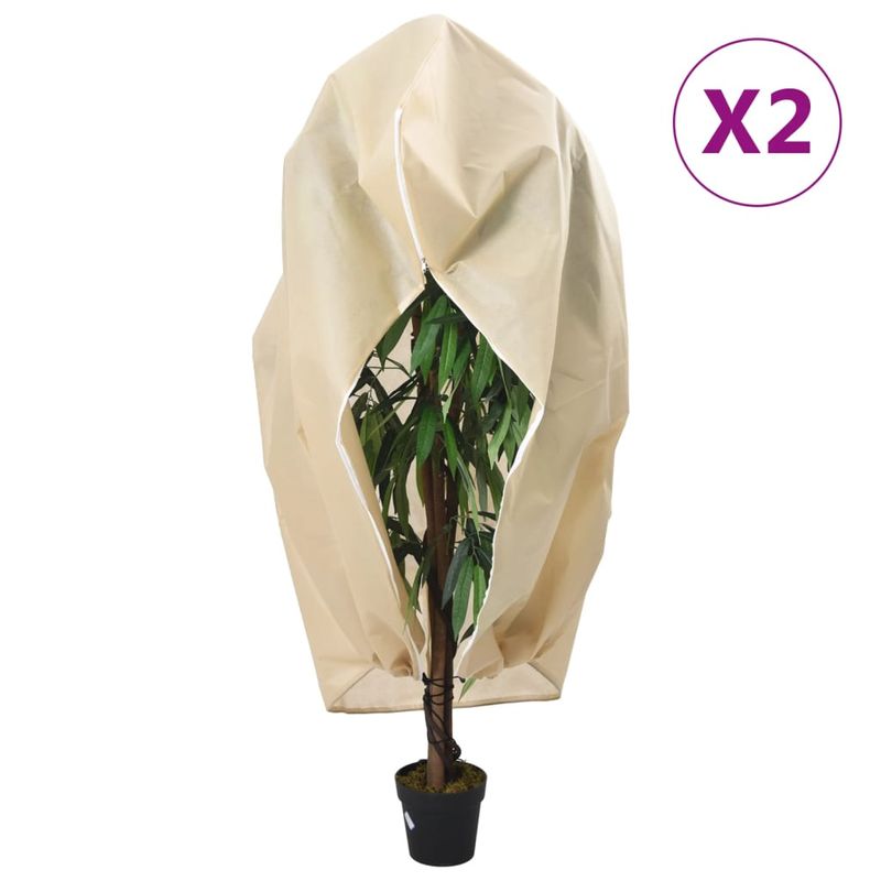 Casa si Gradina - Gradinarit si plante - Unelte gradinarit - Accesorii pentru unelte gradinarit - Protectie de fleece plante cu fermoar 2 buc 70 g/m² 1,55x1,55 m, bej - Infinity.ro