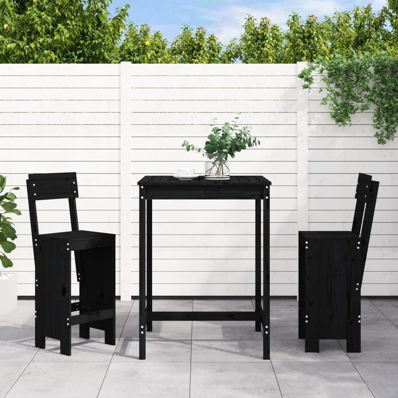 Casa si Gradina - Gradina si terasa - Mobilier exterior - Seturi mobila gradina - Set bar de gradina, 3 piese, negru, lemn masiv de pin - Infinity.ro