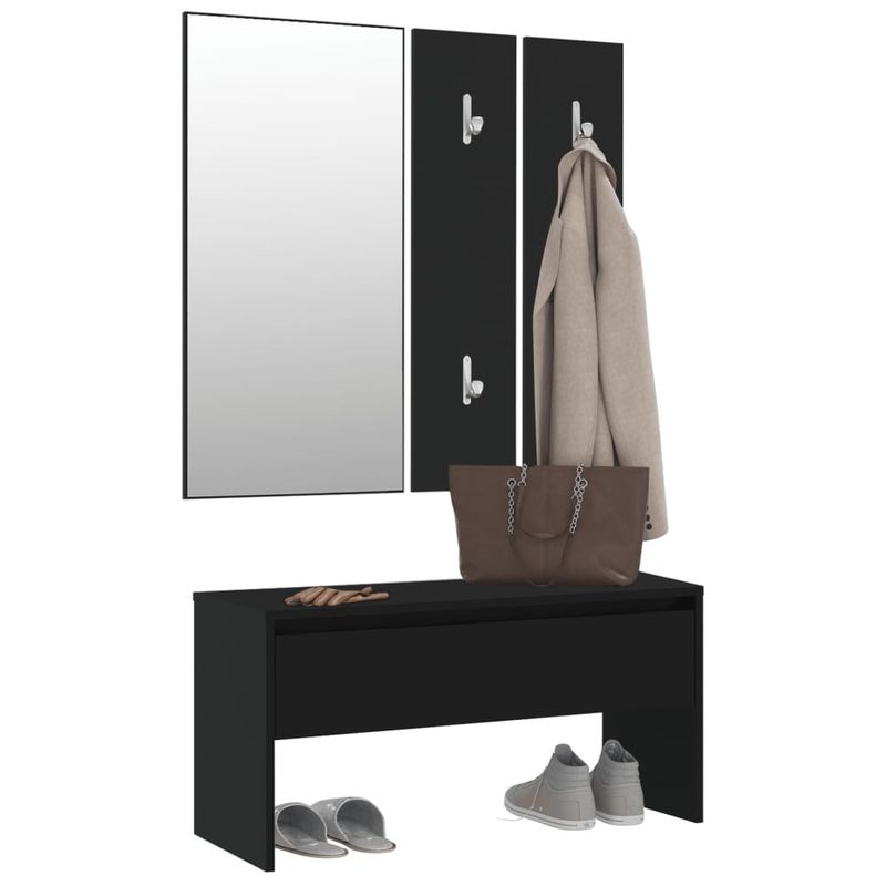 Casa si Gradina - Mobilier - Organizare si depozitare - Bancute - Set de mobilier pentru hol, negru, lemn prelucrat - Infinity.ro