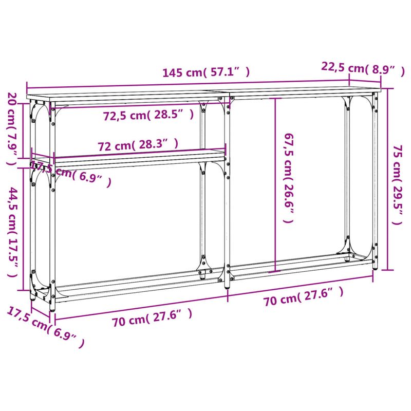 Casa si Gradina - Mobilier - Comode si corpuri - Console - Masuta consola, gri sonoma, 145x22,5x75 cm, lemn prelucrat - Infinity.ro