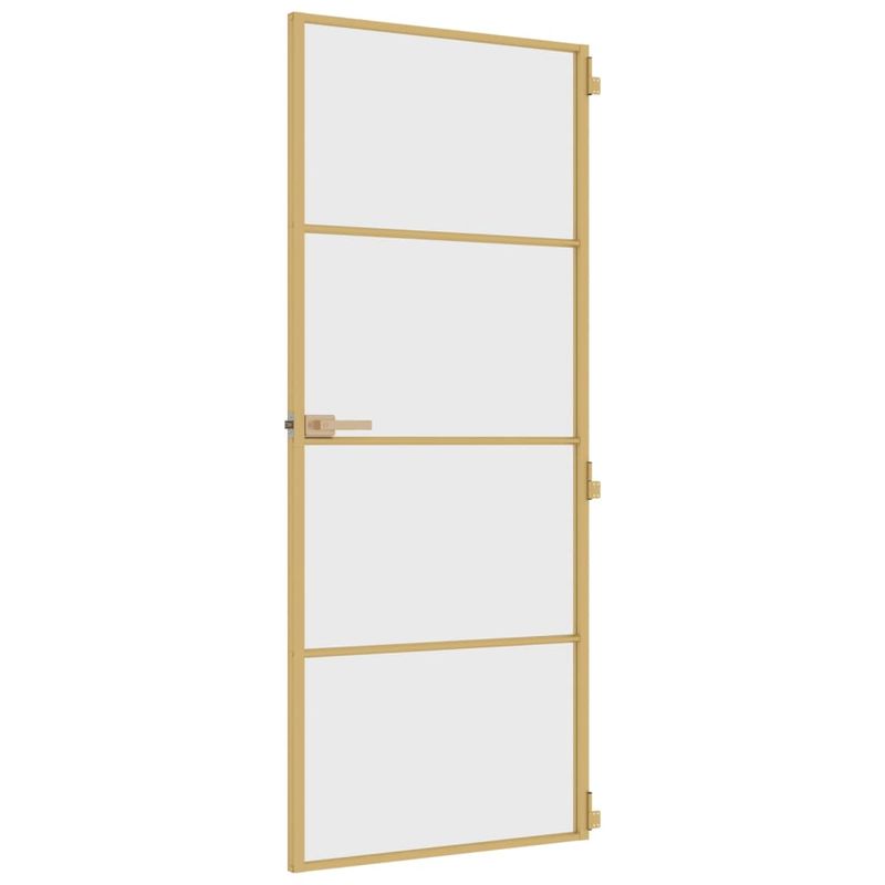 Casa si Gradina - Constructii - Usi interior, exterior si garaj - Usi garaj - Usa de interior Slim auriu 83x201,5cm sticla temperata/aluminiu, auriu și transparent, model 3 bare orizontale - Infinity.ro