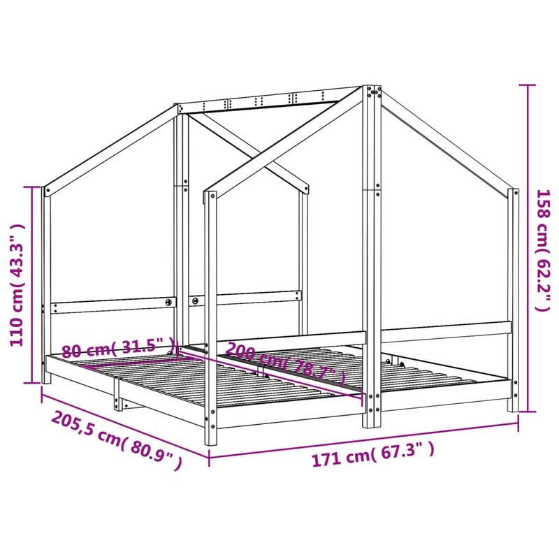 Casa si Gradina - Mobilier - Mobilier copii - Patuturi copii - Cadru de pat pentru copii, alb, 2x(80x200)cm, lemn masiv de pin - Infinity.ro