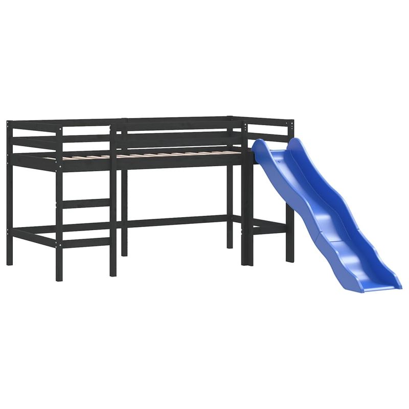 Casa si Gradina - Mobilier - Paturi si accesorii - Paturi - Pat pentru copii cu tobogan, negru, 80x200 cm, lemn masiv pin - Infinity.ro