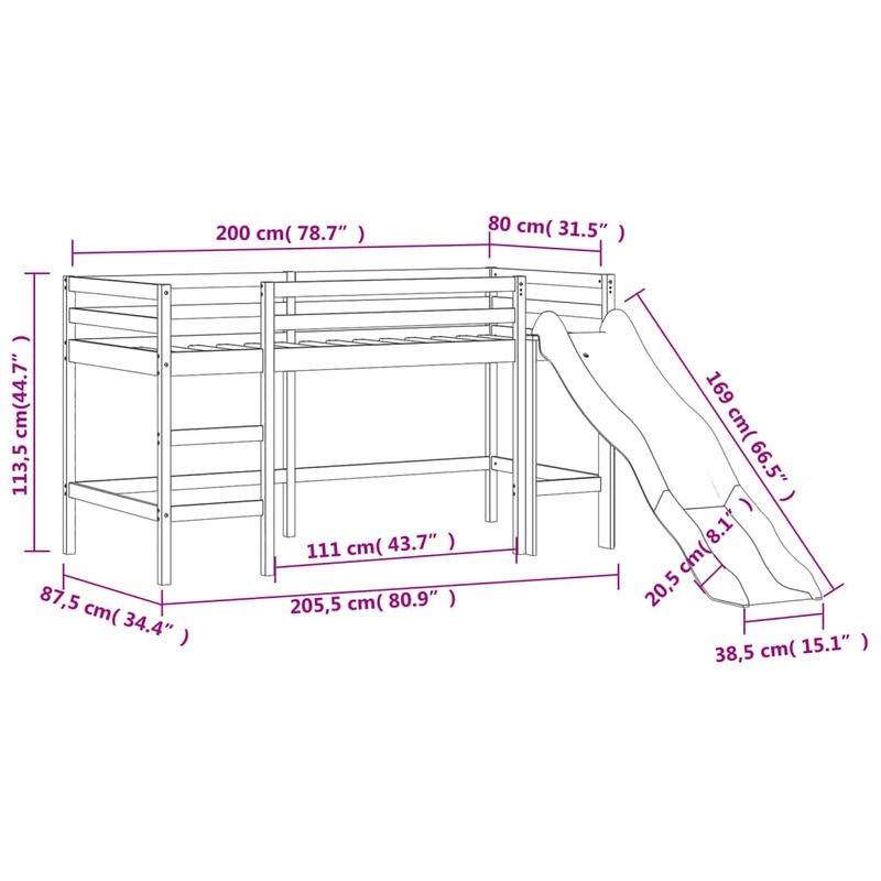 Casa si Gradina - Mobilier - Paturi si accesorii - Paturi - Pat pentru copii cu tobogan, negru, 80x200 cm, lemn masiv pin - Infinity.ro