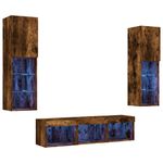Casa si Gradina - Mobilier - Comode si corpuri - Comode - Unitati de perete TV cu LED-uri, 5 piese, stejar fumuriu, lemn - Infinity.ro