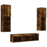 Casa si Gradina - Mobilier - Comode si corpuri - Comode - Unitati de perete TV cu LED-uri, 5 piese, stejar fumuriu, lemn - Infinity.ro
