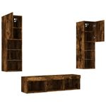 Casa si Gradina - Mobilier - Comode si corpuri - Comode - Unitati de perete TV cu LED-uri, 5 piese, stejar fumuriu, lemn - Infinity.ro