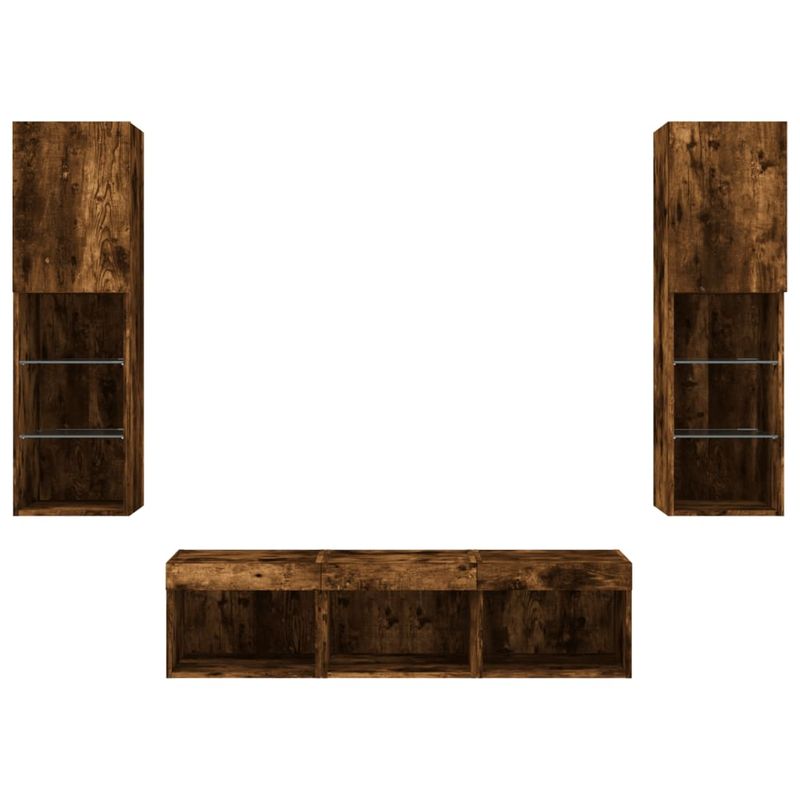 Casa si Gradina - Mobilier - Comode si corpuri - Comode - Unitati de perete TV cu LED-uri, 5 piese, stejar fumuriu, lemn - Infinity.ro