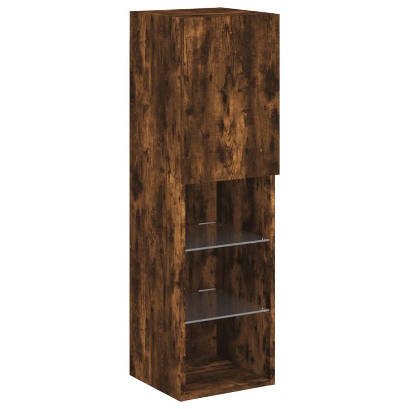 Casa si Gradina - Mobilier - Comode si corpuri - Comode - Unitati de perete TV cu LED-uri, 5 piese, stejar fumuriu, lemn - Infinity.ro