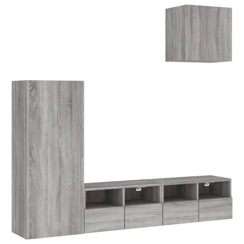 Casa si Gradina - Mobilier - Comode si corpuri - Comode - Unitati TV de perete, 4 piese, gri sonoma, lemn prelucrat - Infinity.ro