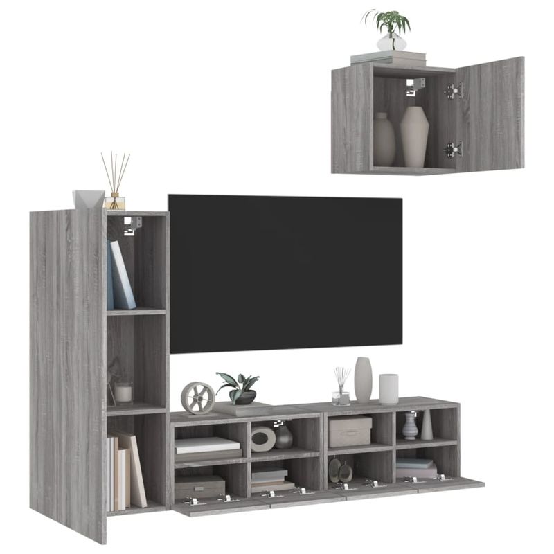Casa si Gradina - Mobilier - Comode si corpuri - Comode - Unitati TV de perete, 4 piese, gri sonoma, lemn prelucrat - Infinity.ro