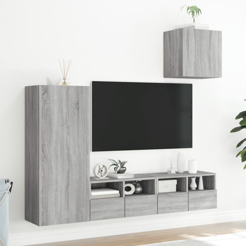 Casa si Gradina - Mobilier - Comode si corpuri - Comode - Unitati TV de perete, 4 piese, gri sonoma, lemn prelucrat - Infinity.ro