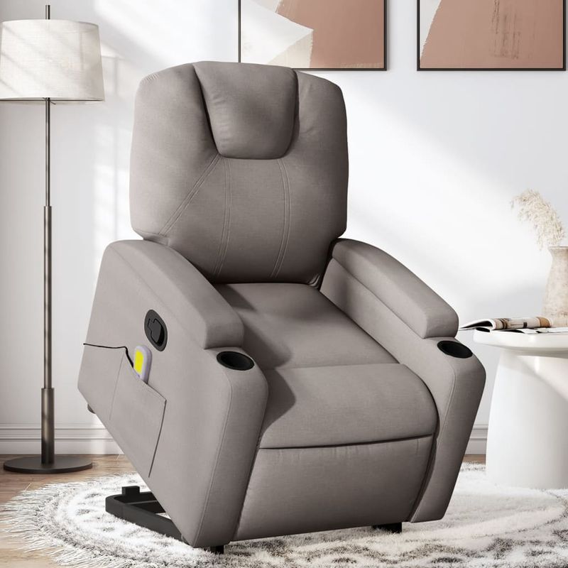 Ingrijire personala si Cosmetice - Sanatate si wellness - Articole wellness - Fotolii de masaj - Fotoliu rabatabil de masaj cu ridicare, gri taupe, textil - Infinity.ro