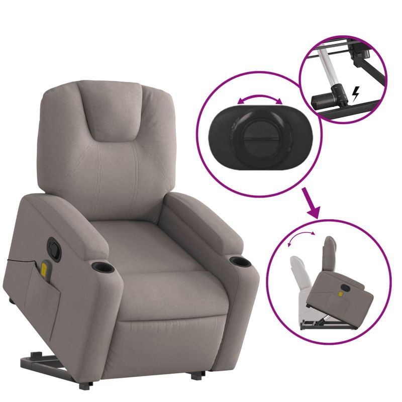 Ingrijire personala si Cosmetice - Sanatate si wellness - Articole wellness - Fotolii de masaj - Fotoliu rabatabil de masaj cu ridicare, gri taupe, textil - Infinity.ro