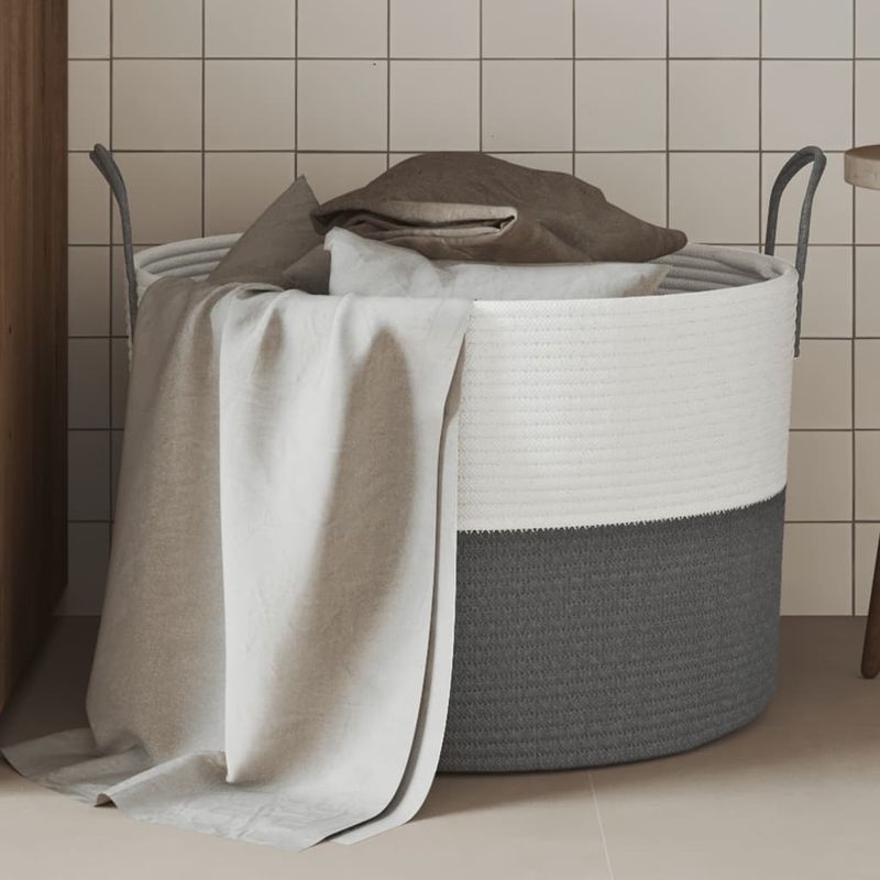 Casa si Gradina - Mobilier - Organizare si depozitare - Cutii depozitare - Cos de depozitare, gri și alb, diametru 51x33 cm, bumbac - Infinity.ro