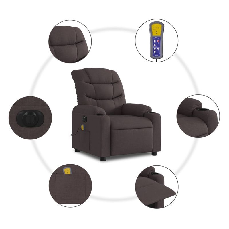 Ingrijire personala si Cosmetice - Sanatate si wellness - Articole wellness - Fotolii de masaj - Fotoliu electric de masaj rabatabil, maro inchis, textil - Infinity.ro