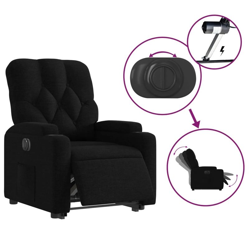 Casa si Gradina - Mobilier - Scaune si fotolii - Fotolii - Fotoliu electric rabatabil cu ridicare, negru, textil - Infinity.ro