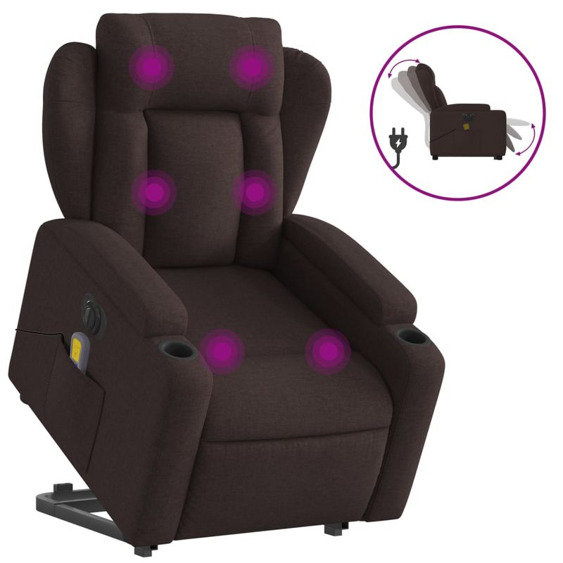 Ingrijire personala si Cosmetice - Sanatate si wellness - Articole wellness - Fotolii de masaj - Fotoliu electric masaj rabatabil cu ridicare maro inchis textil - Infinity.ro