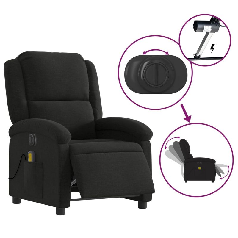 Ingrijire personala si Cosmetice - Sanatate si wellness - Articole wellness - Fotolii de masaj - Fotoliu electric de masaj rabatabil, negru, textil - Infinity.ro