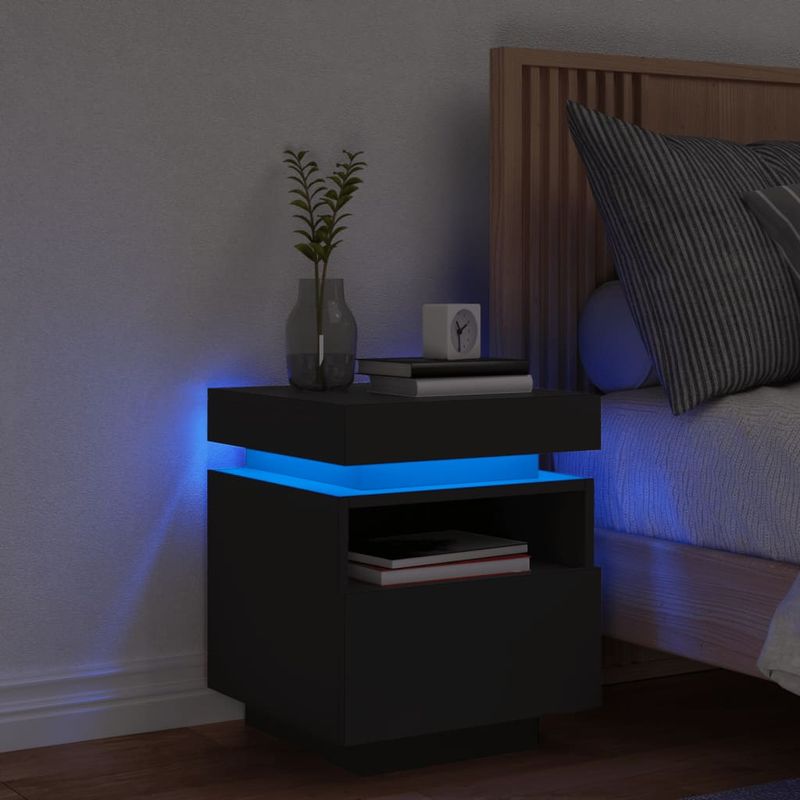 Casa si Gradina - Mobilier - Comode si corpuri - Noptiere - Noptiera cu lumini LED, negru, 40x39x48,5 cm - Infinity.ro