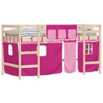 Casa si Gradina - Mobilier - Paturi si accesorii - Paturi - Pat etajat de copii cu perdele, roz, 90x200 cm, lemn masiv pin - Infinity.ro