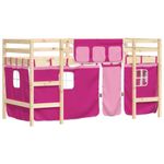 Casa si Gradina - Mobilier - Paturi si accesorii - Paturi - Pat etajat de copii cu perdele, roz, 90x200 cm, lemn masiv pin - Infinity.ro