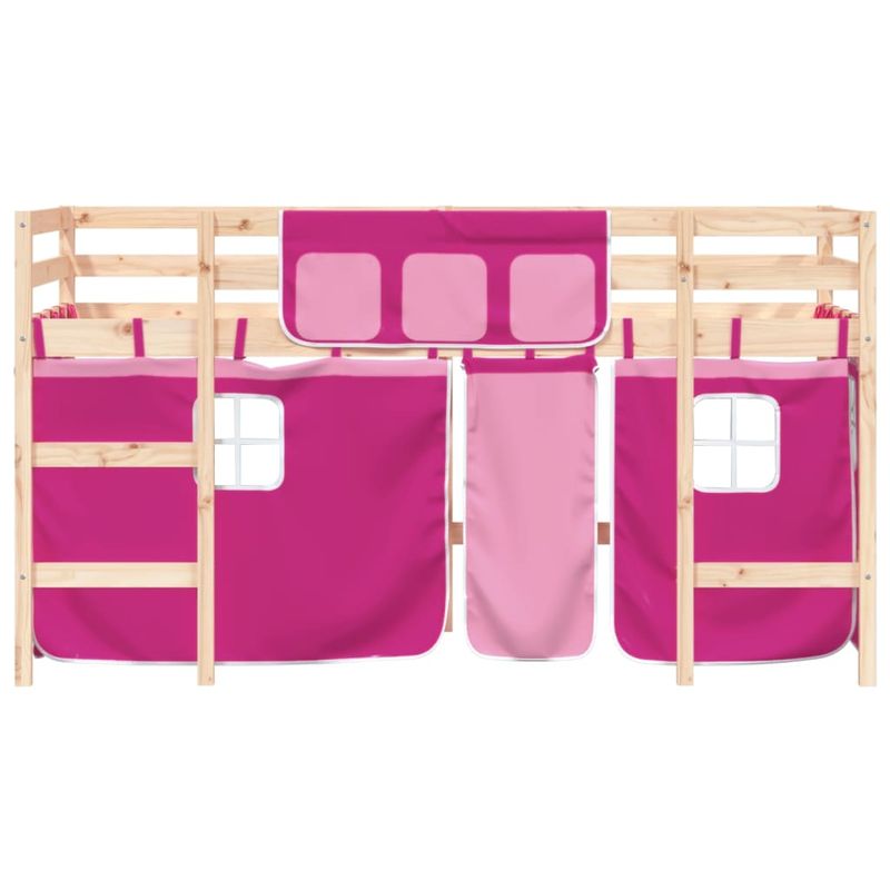 Casa si Gradina - Mobilier - Paturi si accesorii - Paturi - Pat etajat de copii cu perdele, roz, 90x200 cm, lemn masiv pin - Infinity.ro