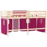 Casa si Gradina - Mobilier - Paturi si accesorii - Paturi - Pat etajat de copii cu perdele, roz, 90x200 cm, lemn masiv pin - Infinity.ro