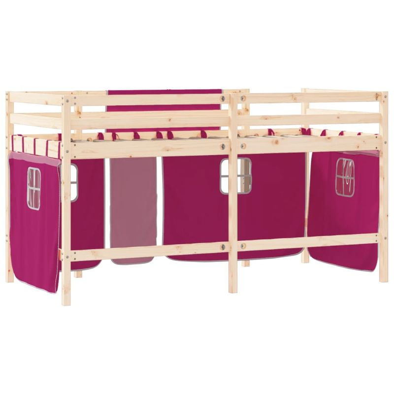 Casa si Gradina - Mobilier - Paturi si accesorii - Paturi - Pat etajat de copii cu perdele, roz, 90x200 cm, lemn masiv pin - Infinity.ro
