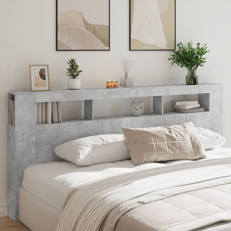 Casa si Gradina - Mobilier - Paturi si accesorii - Accesorii paturi - Tablie de pat cu LED, gri beton, 220x18,5x103,5 cm, lemn - Infinity.ro