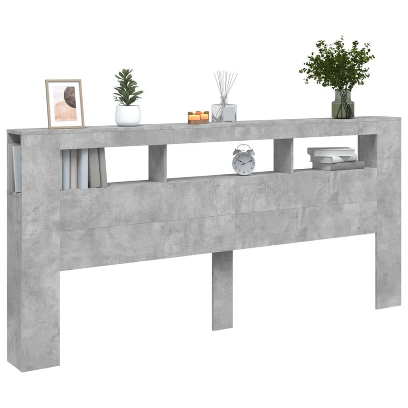 Casa si Gradina - Mobilier - Paturi si accesorii - Accesorii paturi - Tablie de pat cu LED, gri beton, 220x18,5x103,5 cm, lemn - Infinity.ro