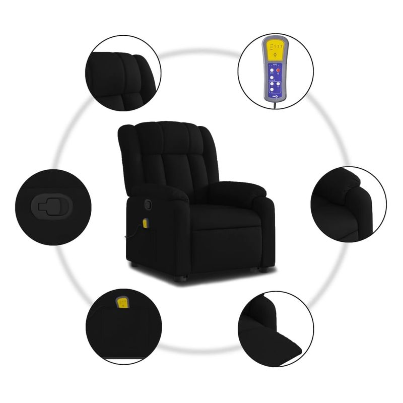 Ingrijire personala si Cosmetice - Sanatate si wellness - Articole wellness - Fotolii de masaj - Fotoliu rabatabil de masaj, cu ridicare, negru, material textil - Infinity.ro