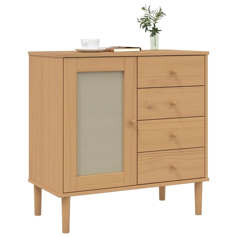 Casa si Gradina - Mobilier - Comode si corpuri - Comode - Servanta SENJA, aspect ratan maro, 80x40x80 cm, lemn masiv pin - Infinity.ro
